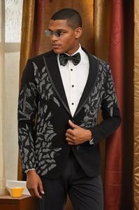 Costumes personnalisés noir de haute qualité avec broderie 2 pièces grande taille coupe ajustée formes simple boutonnage robe de mariée smoking pour hommes - Product Image 3