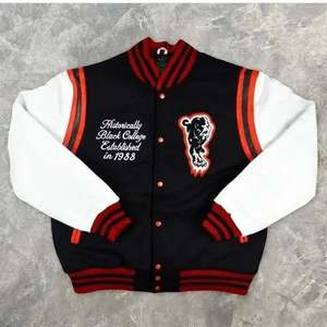 Veste de Baseball Personnalisée Manches en Cuir de Laine Manteau de Broderie avec Écusson Lettre Déchiré - Product Image 4