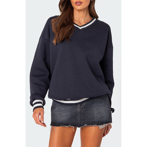 Custom Letter Letter Print Chenille <b>Towel</b> Embroidery Oversized Sweatshirt Terry V Neck Pullover Women <b>Hoodie</b> Sweatshirt - Product Image 1