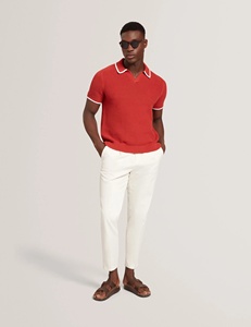 Polo en tricot à pointes rouges pour homme, coton Pima, manches courtes, pull texturé - Product Image 3