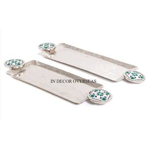 High Grade Gold Plated Fancy Stylish Designer Top Quality Aluminum Casted Set Of 3 Food Serving <b>Tray</b> From Indian Manufacturer - Product Image 2