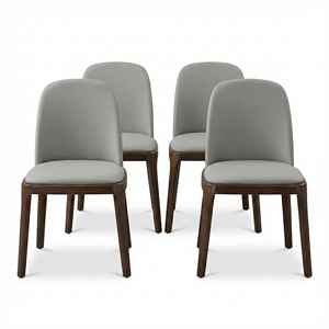 Silla de Comedor Moderna Nórdica de Madera Maciza, Tapizada en Cuero PU Gris de Lujo, Ecológica, para Apartamento, Restaurante, Hotel y Hogar - Product Image 4