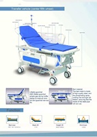 Chariot médical de luxe professionnel en ABS de haute qualité avec système de levage et guide à 5 roues pour les salles d'urgence et de soins intensifs hospitalières