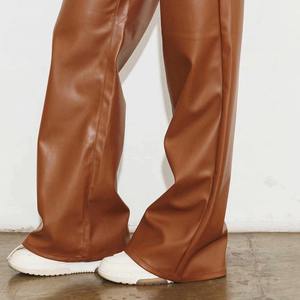 Vente en gros 2025 Pantalon en cuir pour femmes sur mesure Pantalon en cuir décontracté à taille moyenne en dentelle pour l'hiver Plat OEM disponible - Product Image 3