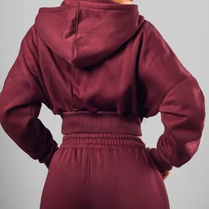 เสื้อฮู้ดผู้หญิงผ้าฝ้ายโพลีเอสเตอร์สีเรียบ - Product Image 3