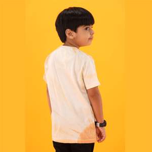 100% Knitted Pure Cotton Fabric Regular Length Round Neck Half Sleeves Yellow <b>Tie</b> and Dye T Shirt for Boys - Product Image 2