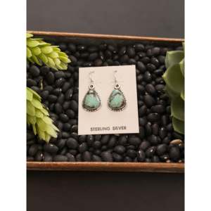 Navajo Handmade Black Jack Turquoise & Sterling <b>Silver</b> Drop <b>Earrings</b> Water Drop Shape - Product Image 1