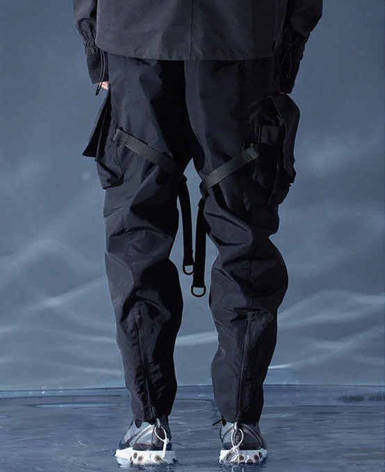 Multi-Pockets Ribbons Cyberpuck Techwear Hip Hop Cargo Pants Men Harajuku Jacket Tactical Ninja Pants Korean Streetwear Pants