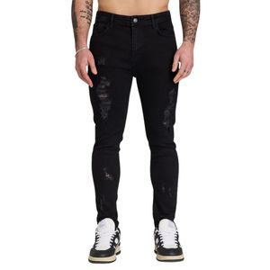 Vaqueros ajustados con spray para hombre, Vaqueros ajustados elásticos de tiro alto azul medio, ropa de calle informal para todos los días, Vaqueros ajustados para hombre - Product Image 1