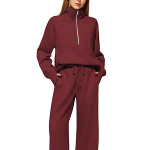 Nuevo Diseño con Cremallera, Chándales de Mujer de Alta Calidad con Encaje Bordado, 100% Algodón Felpa, Ropa Deportiva Urbana, Conjunto Largo de 2 Piezas, OEM - Product Image 3