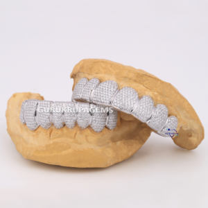 Excelente Grillz para hombres y mujeres, increíbles dientes, corte redondo, diamantes cultivados en laboratorio, oro blanco de 14 quilates, joyería fina y elegante - Product Image 4