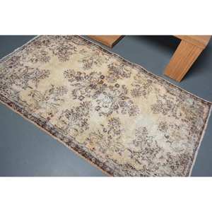 พรม3.9x6.7ft ตุรกีวินเทจขนสัตว์แฮนด์เมดสีน้ำตาลเบจเย็บปะติดด้านหลังสำหรับข้างเตียง - Product Image 4