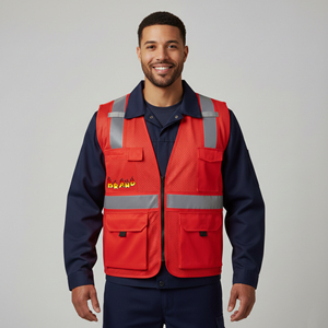 Chalecos de Seguridad Reflectantes Fluorescentes Rojos de Alta Visibilidad con Luz LED Intermitente, Malla Impermeable, ANSI Clase 2, EN ISO 20471, Logotipo Personalizado OEM - Product Image 1