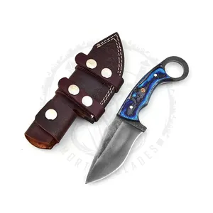 Gran oferta, cuchillo de hoja fija, mango de madera, cuchillo de hoja fija, cuchillo de caza al aire libre de espiga completa con Funda de cuero