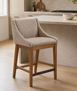 Tabouret de bar moderne rembourré avec pieds en bois et dossier solide pour utilisation à domicile - Product Image 4
