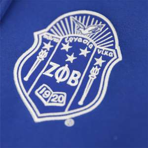 Chaqueta polar ZPB-Blanco y azul real | 60% algodón 40% poliéster | Chaqueta Zeta Phi Beta con logotipo bordado en la parte delantera y estampado - Product Image 3