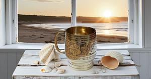 Elegant Mughlai Designed Handmade Brass <b>Cup</b> with C-Shape Handle 6 Ounce Capacity Glass Beer Steins - Product Image 2