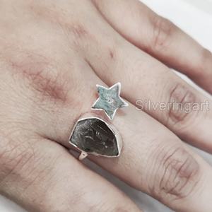 Anillo de Piedra Natural para Mujer, Anillo Ajustable con Cuarzo Ahumado Natural, Regalo de Navidad, Anillo de Plata de Ley 925 - Product Image 4