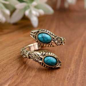 Turquoise <b>Black</b> Onyx Snake Cluster <b>Ring</b> Mandala Art Art Deco Daily Wear Handmade Brass Jewelry Personalized Gift Idea - Product Image 3