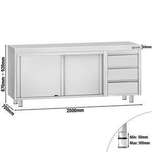 Armario de suelo de acero inoxidable ECO - 2000x700mm - con puertas correderas - con 3 cajones a la derecha - Product Image 2