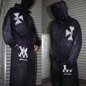 Custom Print Streetwear 500 Gsm Heavyweight Oversized Vintage Acid Wash Sun Faded Pullover Hoody <b>Rhinestone</b> Sweatsuit - Product Image 6