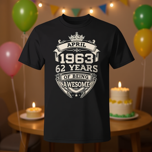 Abril de 1963, 62 años de ser increíbles, camiseta de cumpleaños para adultos, unisex, cuello redondo, manga corta, estampado en serigrafía - Product Image 3