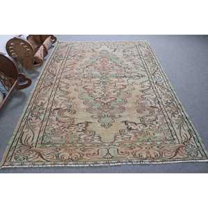 Tapis turc vintage, tapis de 6,1 x 8,7 pieds, tapis Ikat brun vert - Product Image 1