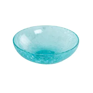 Preços baixos vidro Crackle tigela decorativa com céu azul colorido moderno projetado vidro Crackle tigela decorativa