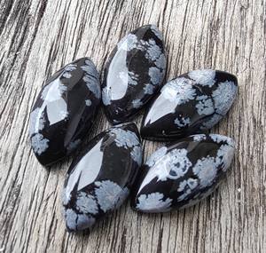 Venta al por mayor Lavira Natural copo de nieve obsidiana cabujón Marquesa corte espalda plana negro todos los tamaños IGI certificado piedras preciosas sueltas - Product Image 4