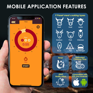 เครื่องวัดอุณหภูมิอาหารอัจฉริยะพร้อมฟังก์ชันบลูทูธ98.42Ft ช่วงสัญญาณเตือนสั่นสะเทือนเกรด IP67สำหรับเตาอบย่างห้องครัวบาร์บีคิวเนื้อสัตว์ - Product Image 5