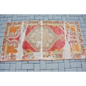 Alfombra turca Vintage de 2,6x5 pies, rojo, naranja, área grande, diseño de retazos de lana, respaldo de látex para pasillo, dormitorio, forma Rectangular - Product Image 3