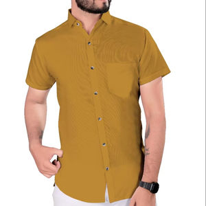 Men's <b>Gold</b> Satin Long-Sleeved Business <b>Shirt</b> Casual Professional Collared Suit Buttons Non-Iron Anti-Wrinkle Breathable - Product Image 1