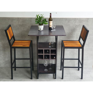 Industrial Style <b>Bar</b> <b>Table</b> Set with Shelf 2 <b>Bar</b> <b>Stools</b> for Home Basement Gym Hotel-70x70cm Glass Furniture Combo CBCF285 - Product Image 4