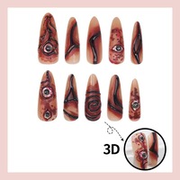 NBL-JX-227 Halloween 3D Eyeball Long Stiletto Press on Nails Réutilisables Couverture Complète Faux Ongles Design Horreur 30 Pièces
