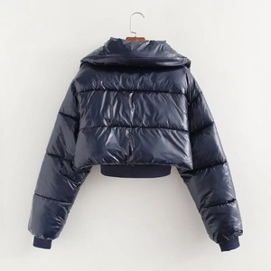 Femmes toutes tailles coton Bomber veste épaissie col montant fermeture éclair taille fixée peint pain en forme solide impression Plus - Product Image 3