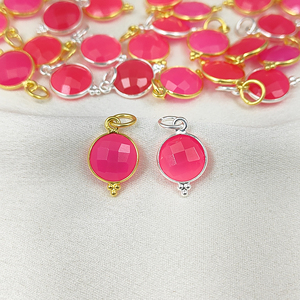 925S Argent Chaud Calcédoine 8 MM Pierres Précieuses Lunette Ronde Plaqué Or Charme Pendentif Bijoux Pendentifs Faits À La Main - Product Image 3