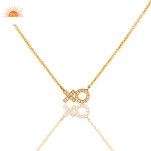 Collar con colgante de circón de latón chapado en oro clásico de 18 quilates para aniversario, compromiso, boda, fiesta, Deni, fabricante de joyería fina - Product Image 1