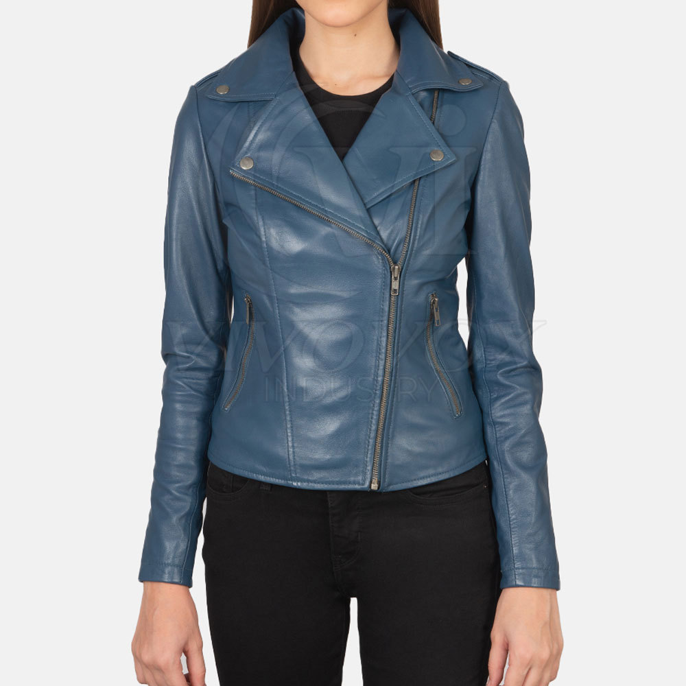 Ladies Jackets Blue Genuine Leather Jacket Buffalo By David Bitton