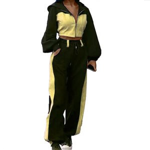 ชุดเซ็ทลำลองผู้หญิงสำหรับฤดูหนาว เสื้อแจ็คเก็ตทรงใหญ่แบบมีซิป แต่งผ้าปะติด ชุดวอร์ม 2 ชิ้น กางเกงขายาวทรงกว้าง สไตล์สปอร์ตสตรีทแวร์ - Product Image 6