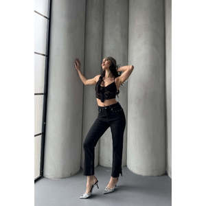 Jean mom évasé à fente latérale 1774 - Anthracite uni - Product Image 4
