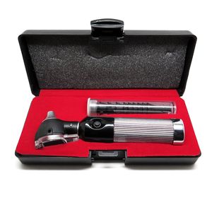 CONCEPTION Offre Spéciale AMÉLIORÉE Kit otoscope à fibre optique en acier inoxydable à alimentation électrique Poignée de confort Panneau de cellules 10 spéculas - Product Image 2