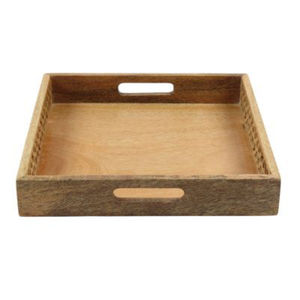 Plateau en bois de la plus haute qualité Plateau rectangulaire décoratif Grande taille Plateaux de service en bois avec poignées découpées au meilleur prix - Product Image 2