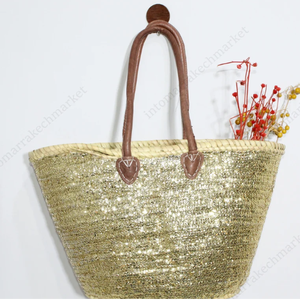 Sac de plage français de qualité supérieure, sac de marché, panier en paille marocain, design élégant - Product Image 1