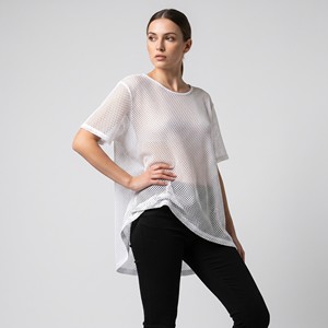 T-shirt a maniche corte in rete con doppio colletto, 100% cotone, taglia unica (taglie 36–46) - Product Image 1
