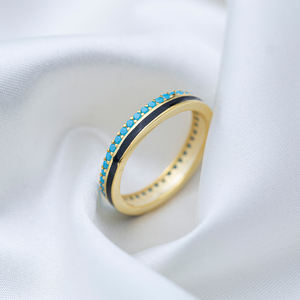 Anillo de banda de piedra turquesa con diseño esmaltado negro, hecho a mano, joyería de plata de ley 925, venta al por mayor - Product Image 4