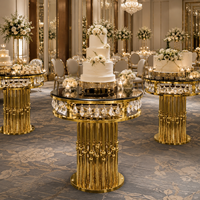 Nouvelle conception, table à gâteau ronde en acier inoxydable doré de haute qualité pour hôtels, mariages et fêtes