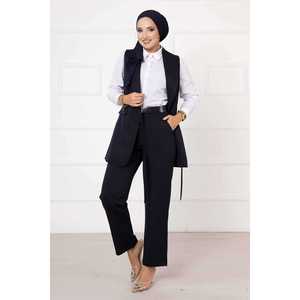 Conjunto de chaleco azul marino para mujer con lazo lateral, elegante conjunto de traje - Product Image 1