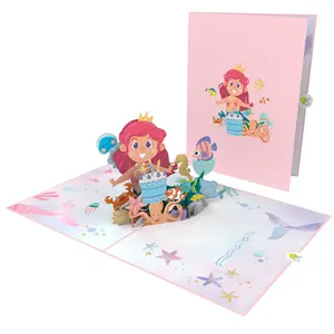 Colorful Mermaid Birthday 3D Pop up Card For Baby Born Day Greeting Cards Thank You Birthday Cards with Envelope