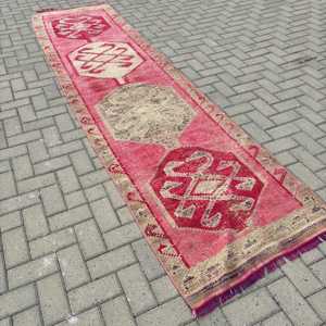 2.8x11.4 ft Vintage <b>Runner</b> Rug, Turkish <b>Red</b> Patchwork Rug - Product Image 1