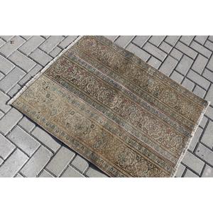 Tapis de 2,8 x 3,5 pieds, tapis turc vintage, tapis persan marron et bleu - Product Image 4